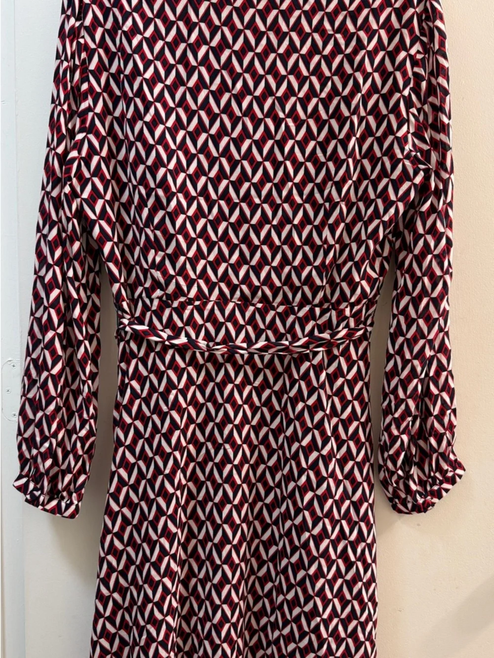 Banana Republic NWT Faux Wrap Midi Dress Size 12 Geometric Red Navy White Lined - Picture 10 of 14
